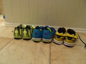 Her er skoene som fikk kjørt seg i Oslo maraton: Fra venstre: Wave Hitogami, Wave Sayonara og Wave Aero